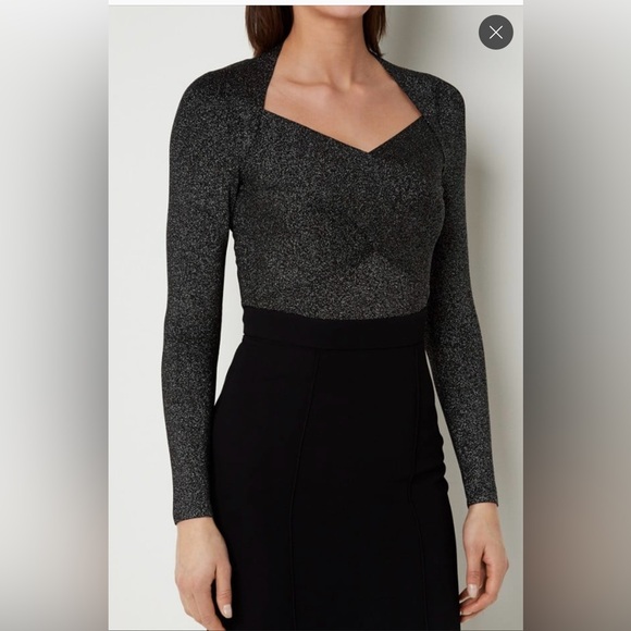 Ted Baker London Eloisy Black Sparkle Knit Fitted Top - Size 1 - Picture 1 of 14
